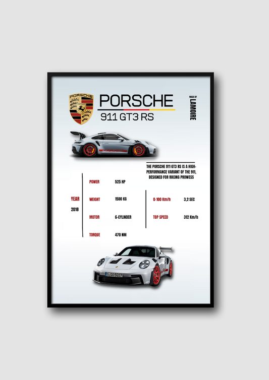 Porsche 911 GT3 RS - Poster mit Rahmen (30*40cm)